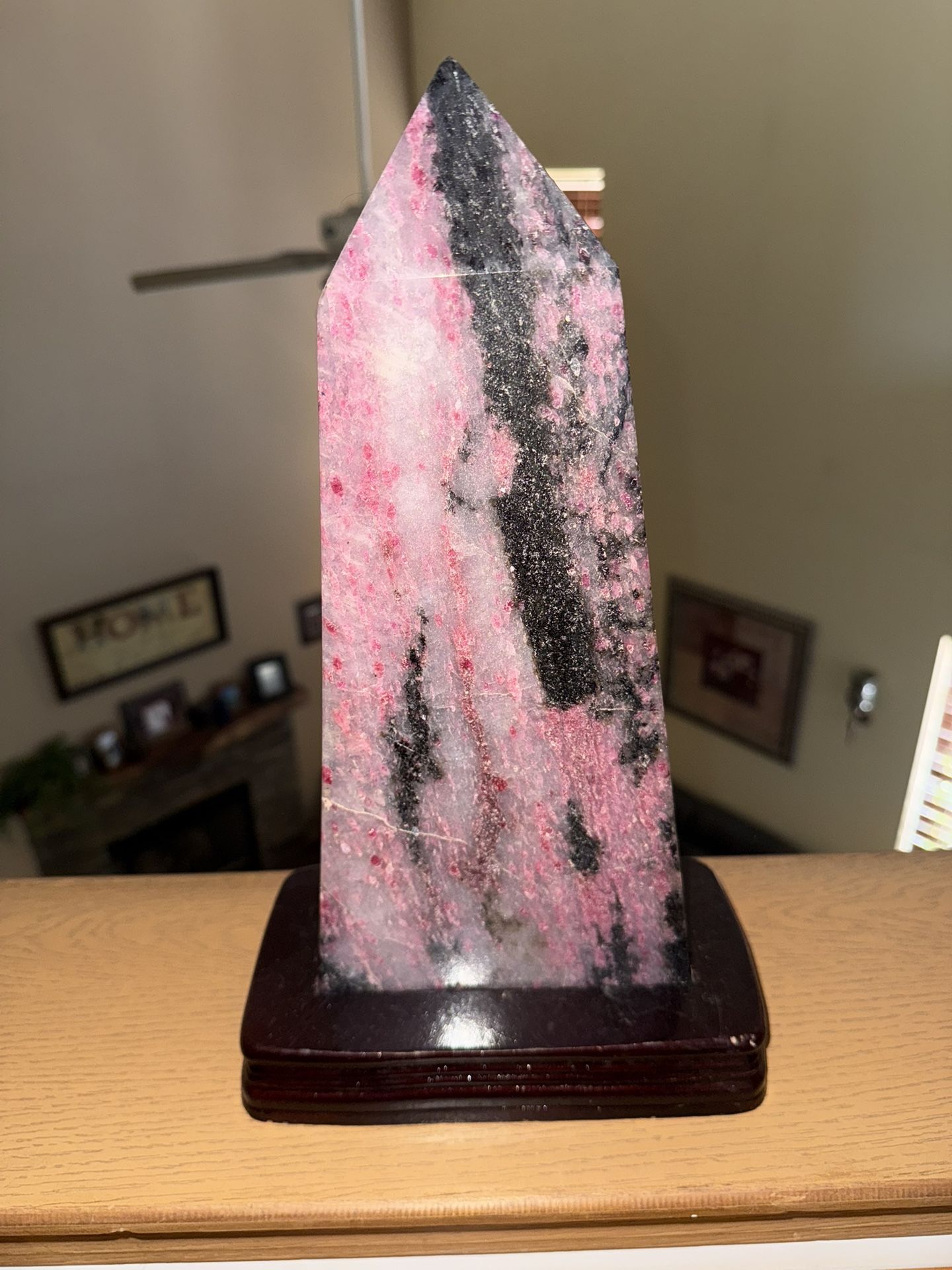 Giant Rhodonite Tower with Custom Stand