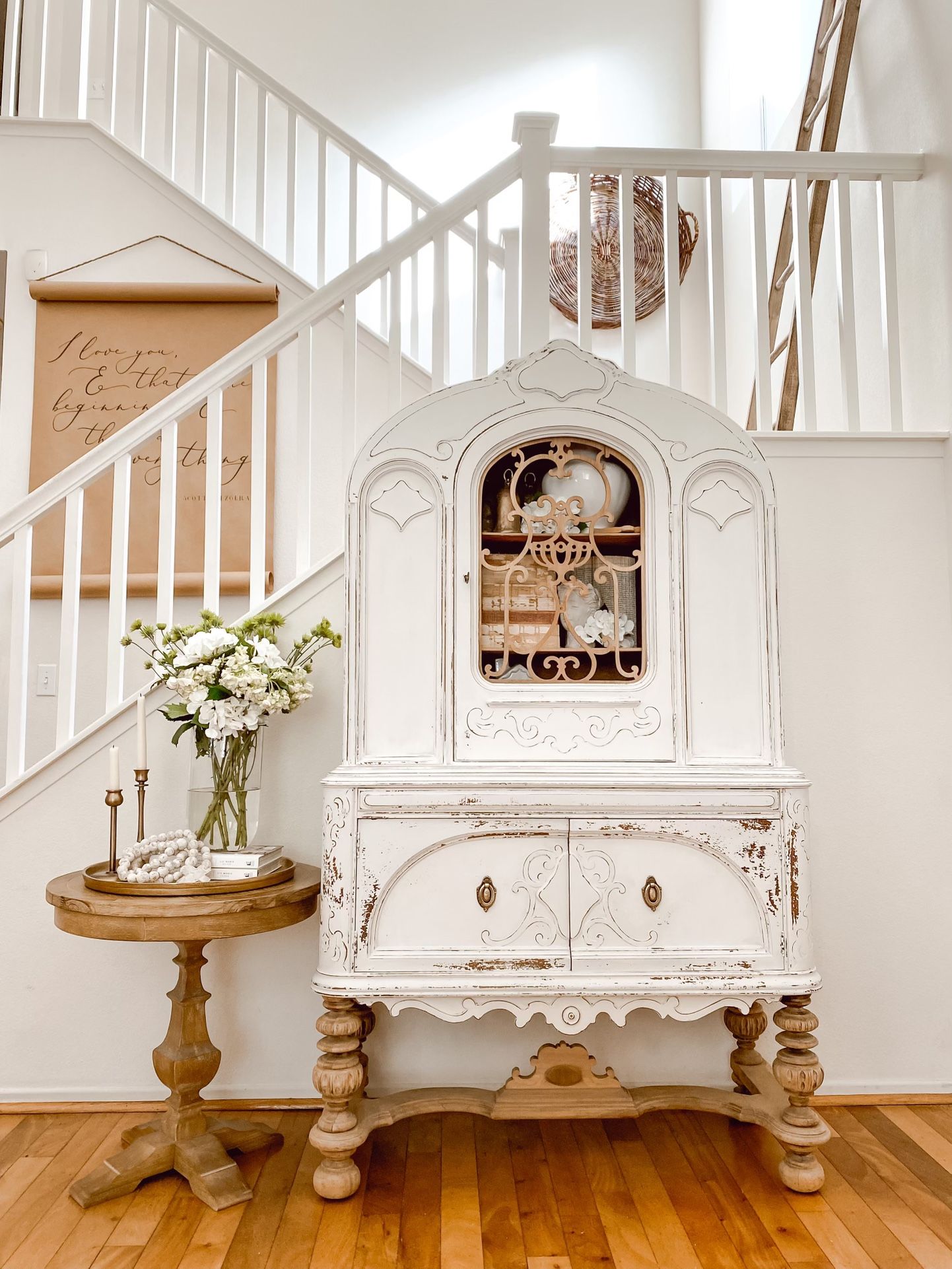 Antique China Hutch Buffet Collectors Display Cabinet Modern Farmhouse Shabby Chic Cottage Style Rustic Boho FIRM ON PRICE