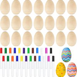 24 Pcs Wooden Egg Shakers, DIY Egg Shakers Musical Instruments Set with Pens
