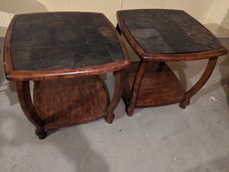 Slate top, cherry end tables. Coffee table top only (not pictured)