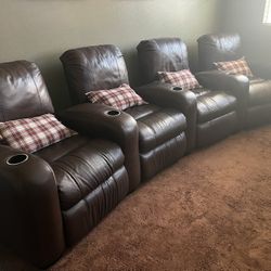 4 Theater Style Reclining Leather Seats 