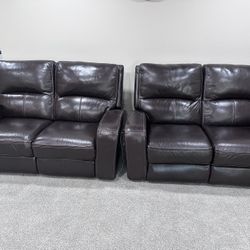 2 Couple Power Recliner Leather Sofa Sets