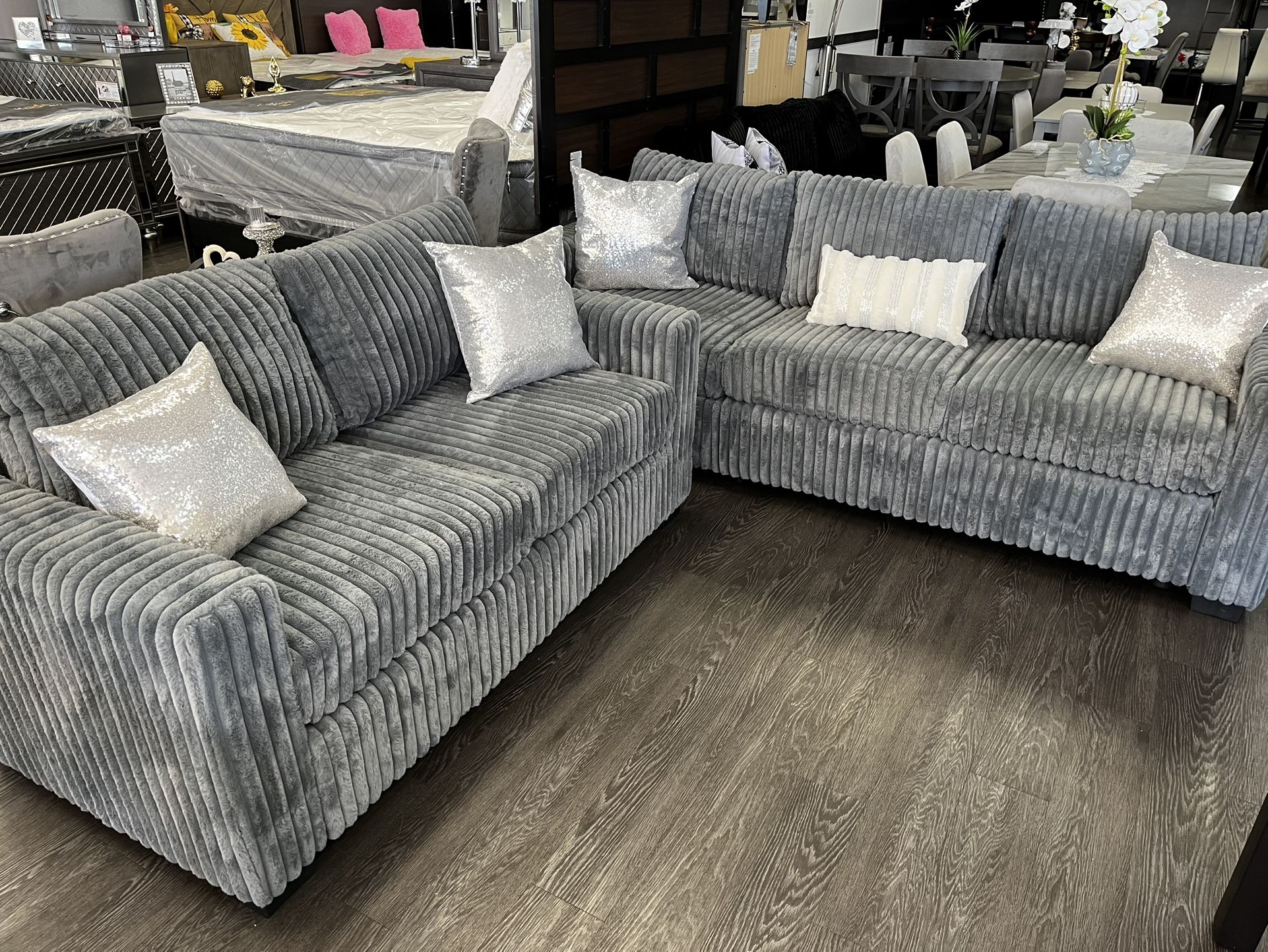 Sofa Set Gray Corduroy🤩🩶