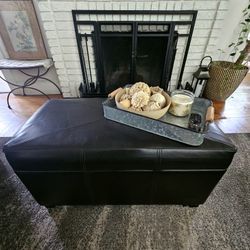 Faux Leather Chocolate Brown Storage Ottoman