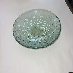 pavel panek Pressed Bubble Glass green tinted Bowl 13 in diameter 3”  deep