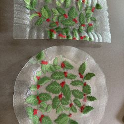 2 Holly Stained Glass Platters
