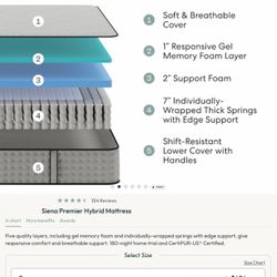Siena Premier Hybrid Mattress And Bed Frame, Queen. 2 Months Old - $500 Or Make An Offer