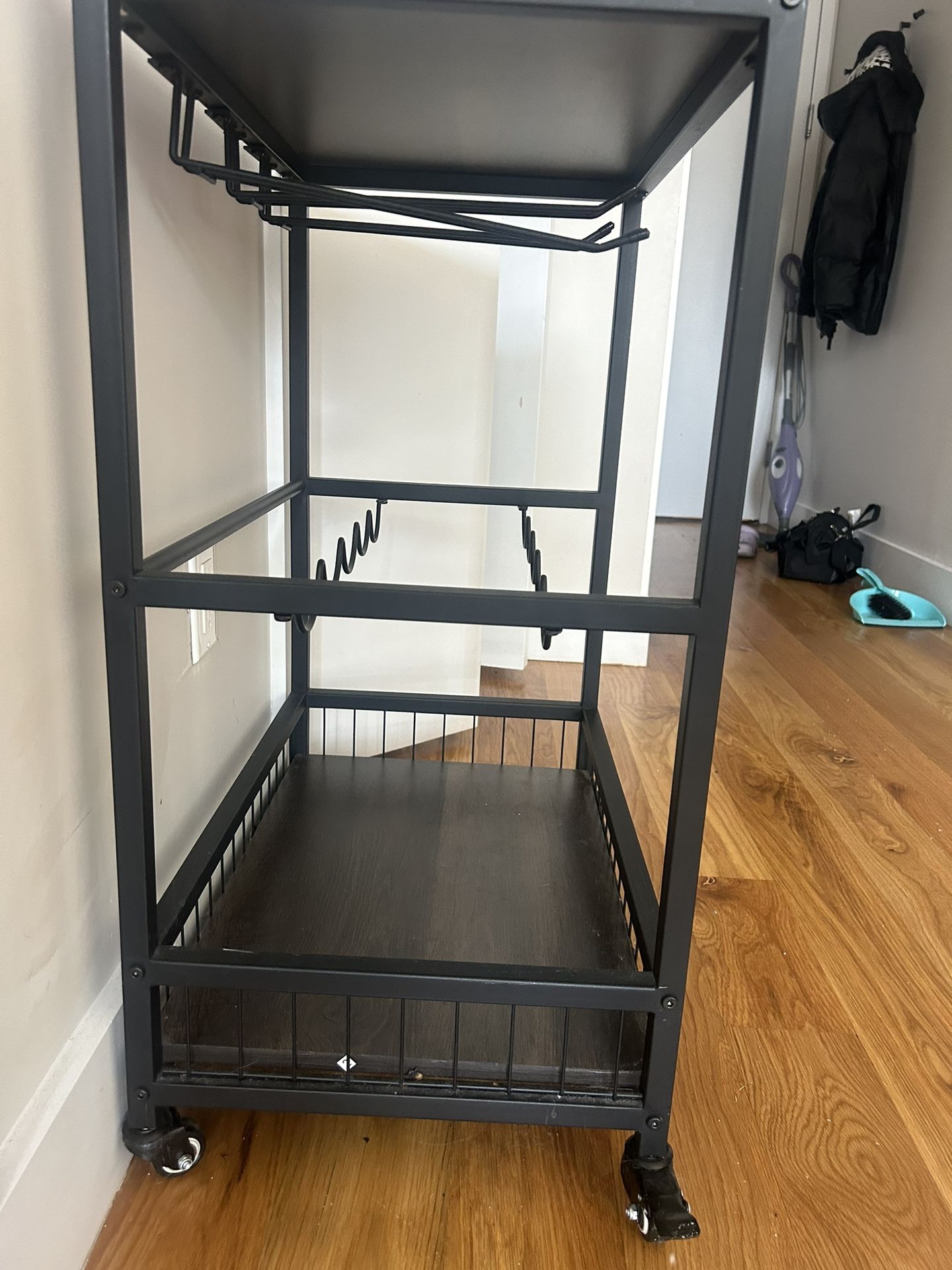 Black/Brown Rolling Bar Cart