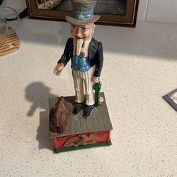 Cost Iron , Uncle Sam Bank , Mechanical, Working, Antique 