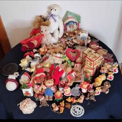 Huge Teddy Bear Christmas Ornament & figurines Collection - 69 Pieces! With storage container