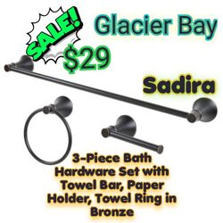  Glacier Bay
Sadira 3-Piece Bath Hardware Set with Towel Bar, Paper Holder, Towel Ring in Bronze