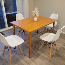 Brown Solid Wood Table and 4 White Chairs_Brand New Packed And Unassembled