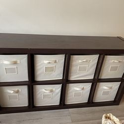 Solid Wood 8 Cube Bookcase/Storage Shelves with Fabric Bins