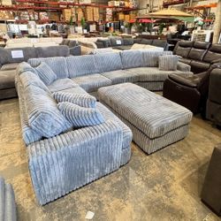 Contemporary Gray Sectional with Chaise Lounge & Ottoman