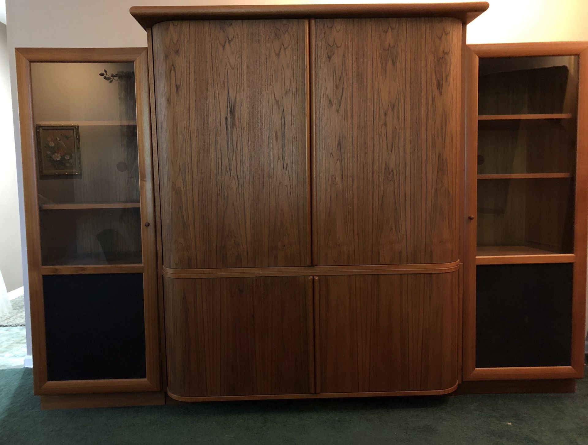 Vintage Danish Modern Teak Entertainment Cabinet With Tambour Doors