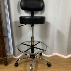 Chrome And Black Vinyl Drafting, Office Chair, Or Barstool