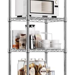 MZG Steel Storage Shelving 4-Tier Utility Shelving Unit Steel Organizer Wire Rack for Home,Kitchen,Office,Chrome (11.8" D x 17.7" W x 38.5" H)