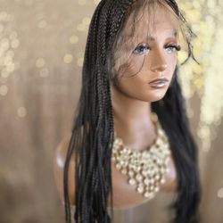 13x2 Lace Front Braided Synthetic Hair wig Black  30" New 