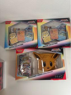 Pokémon Prismatic Evolutions poster collection and accessory pouch