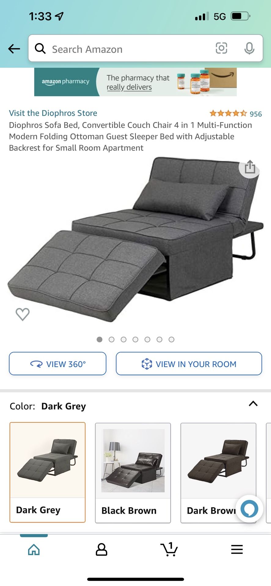 Sofa Bed, Convertible Couch Chair 4 in 1 Multi-Function Modern Folding Ottoman Guest Sleeper Bed with Adjustable Backrest for Small Room Apar