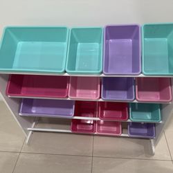 Toy Storage Organizer With 16 Plastic Storage Bins 
