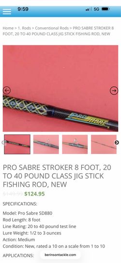 Used PRO SABRE STROKER 8 FOOT, 20 TO 40 POUND CLASS JIG STICK FISHING ROD