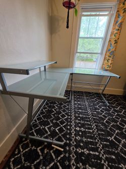 L shape glass desk