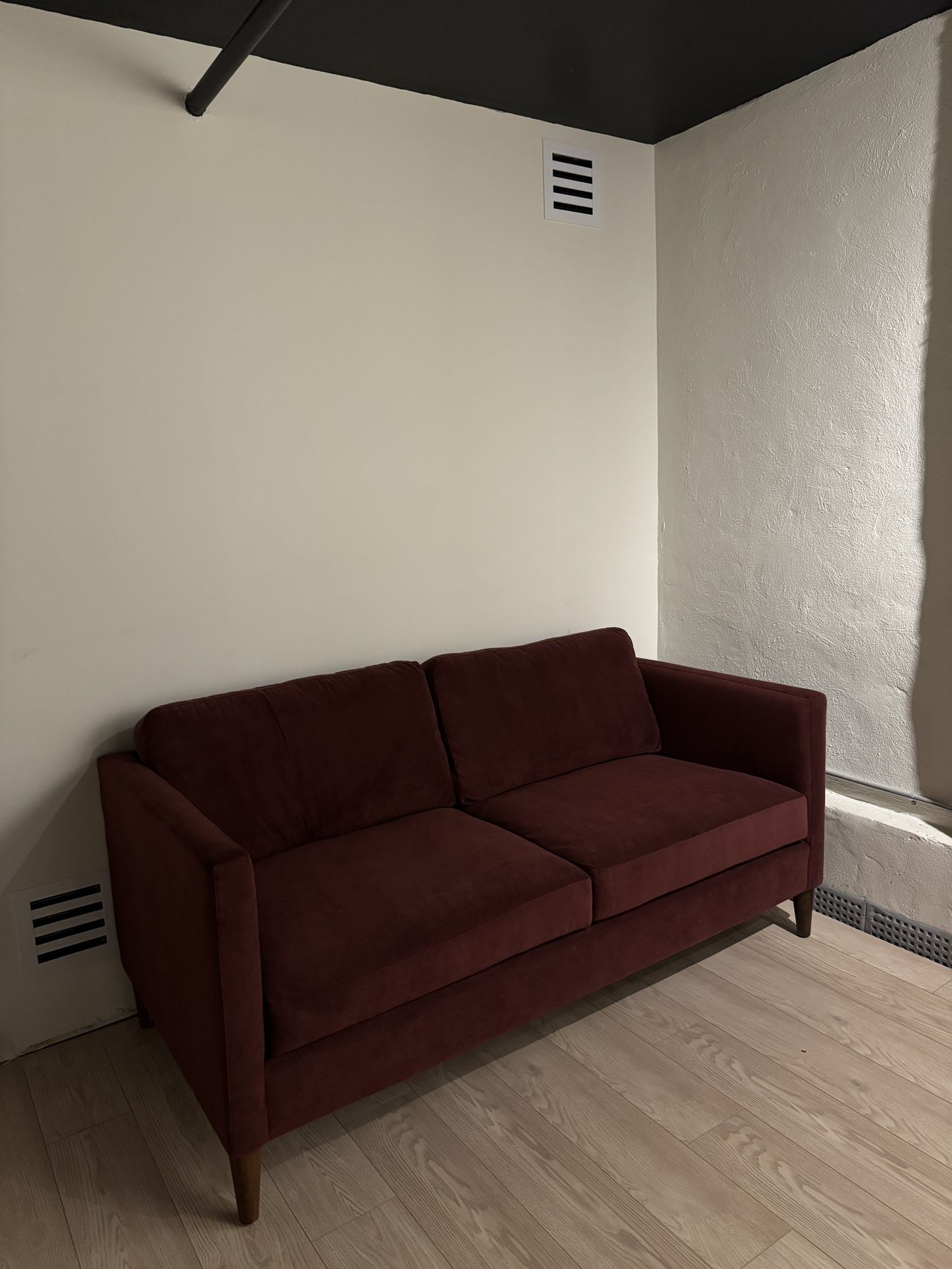 New Upholstered Studio Sofa - Claret Velvet