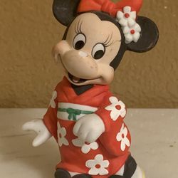 Vintage Minnie Mouse Ceramic Figurine In Kimono Dress