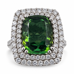 18k White Gold Ring with 5.15 Ct. Green Tourmaline and Diamonds 1.04 Ct. (Size 6.00)