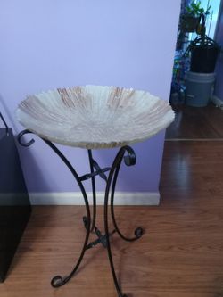Glass Bird Bath W Metal 24"H 