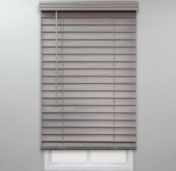 Home Decorators Collection Driftwood Gray Cordless Premium Faux Wood Blinds with 2.5-in. Slats — 41-in. W × 48-in. L