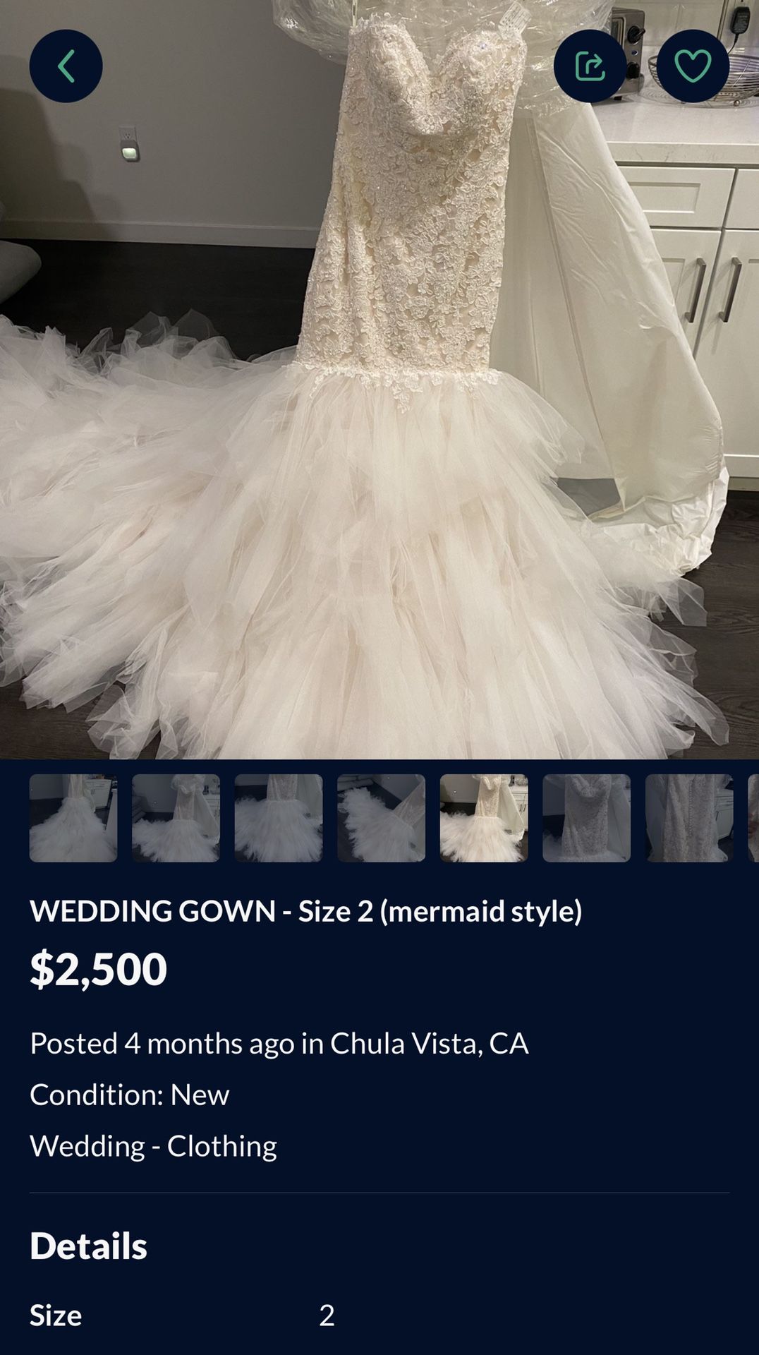 WEDDING GOWN - SIZE 2 (UNALTERED NEVER WORN)