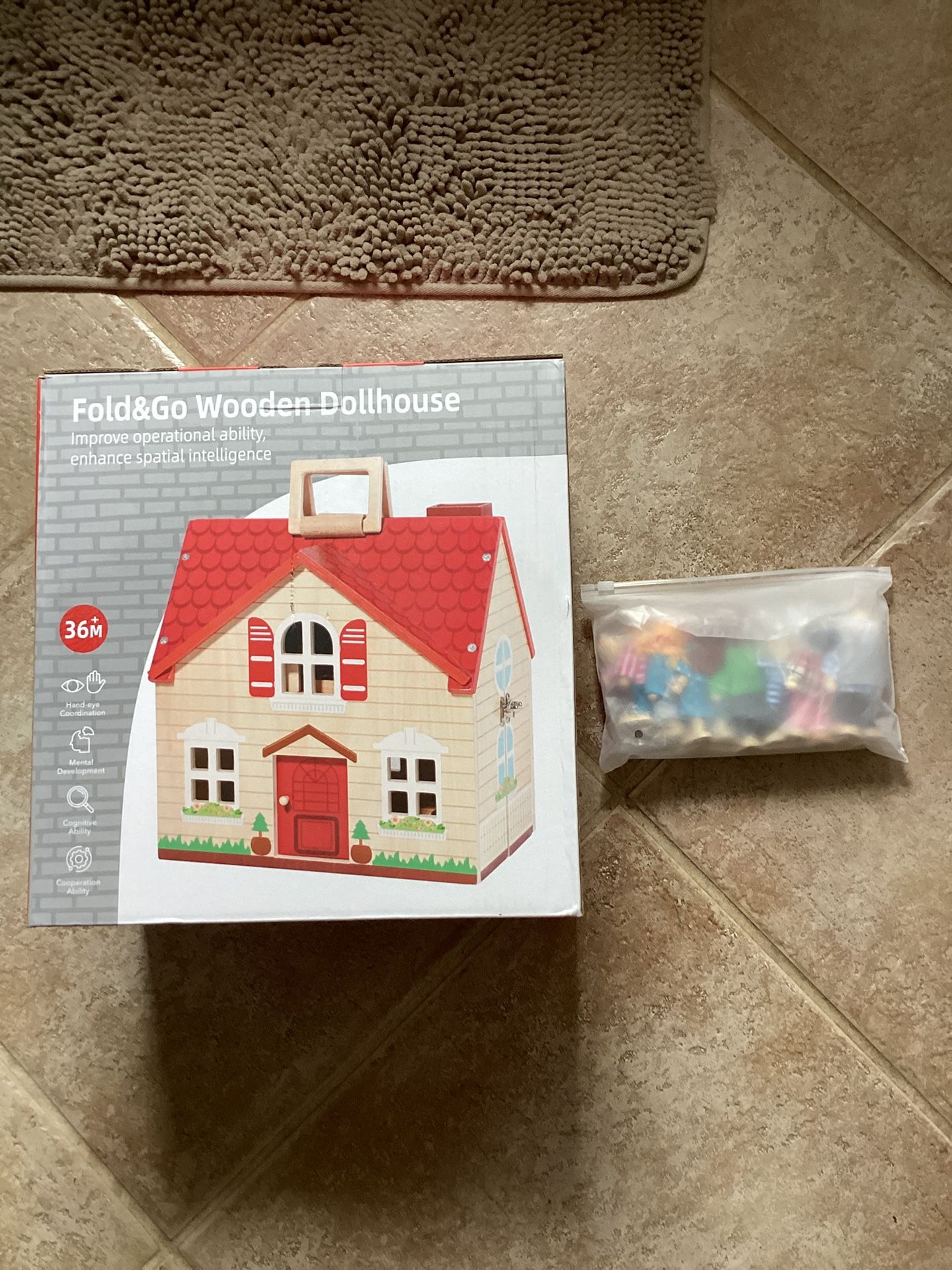 Fold & Go Wooden Dollhouse With Miniature Dolls (New) In Original Packaging.