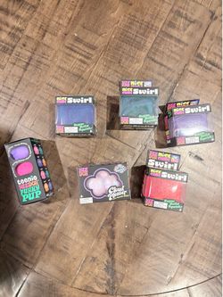Authentic Needoh Schylling LOT OF 6 Rare Cloud Please, Cube Swirl Solid, Funky Pup Squeeze Toys - Multicolor 3 Pack