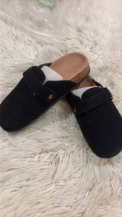 Black Suede Cork Footbed Clogs
