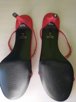 Valerie Stevens red satin heeled sandals (damaged heel)