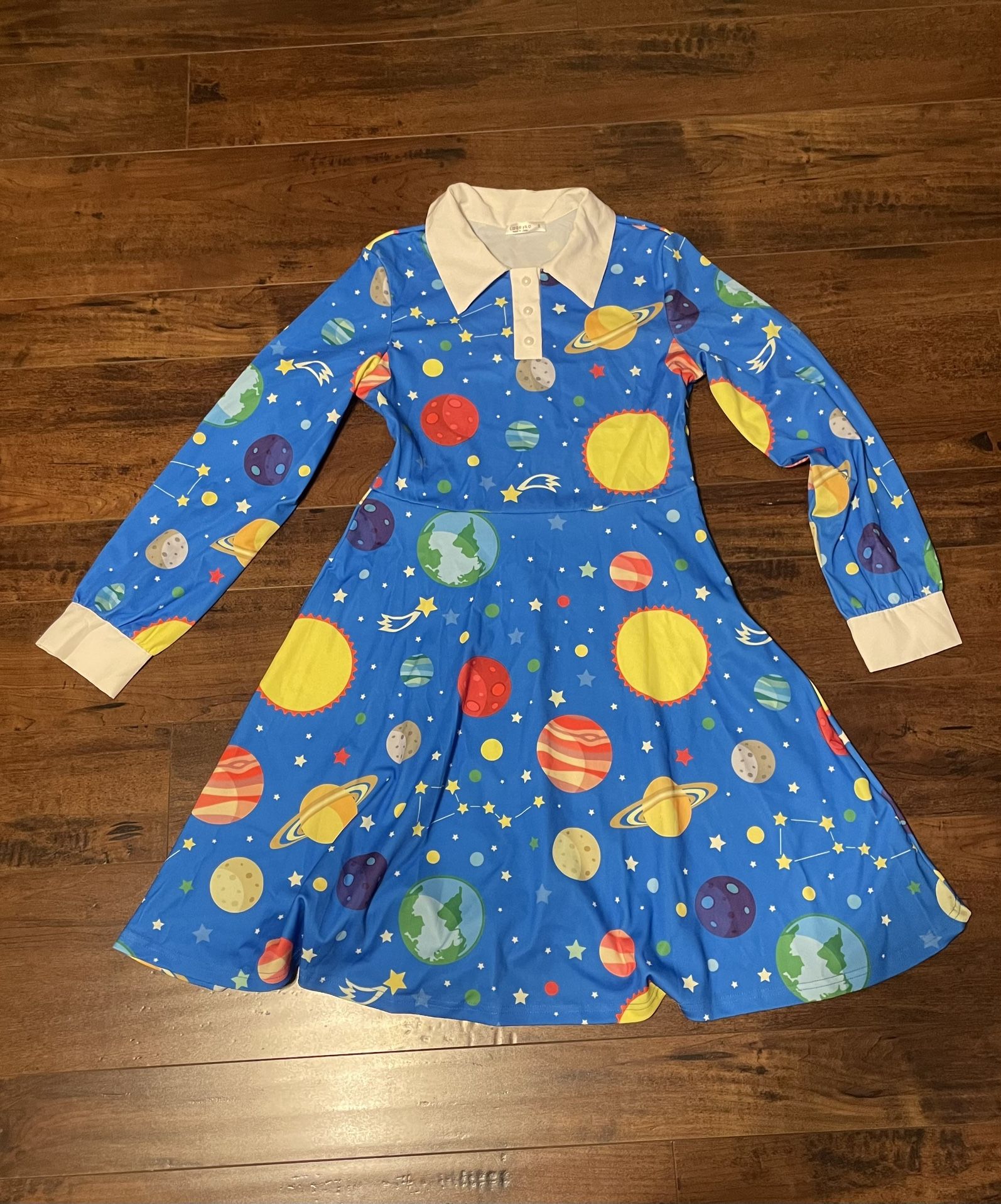 Laqeyko Women Long Sleeve Planet / Miss Frizzle Halloween Dress Small 4-6