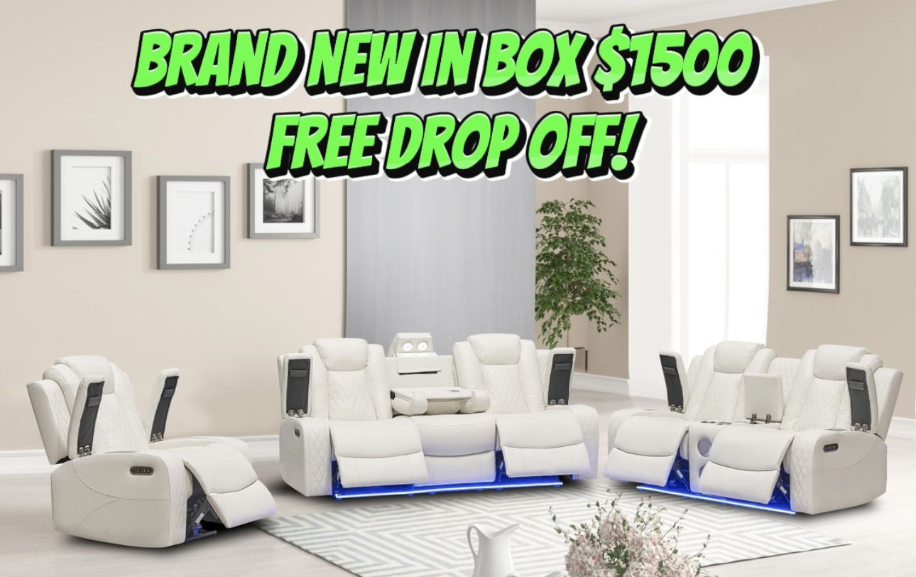 Recliner Couch Set Of 3 Brand New In Box 📦 Available In Black  Gray White Led Light Up Built In Speakers Cup Holders & Storage