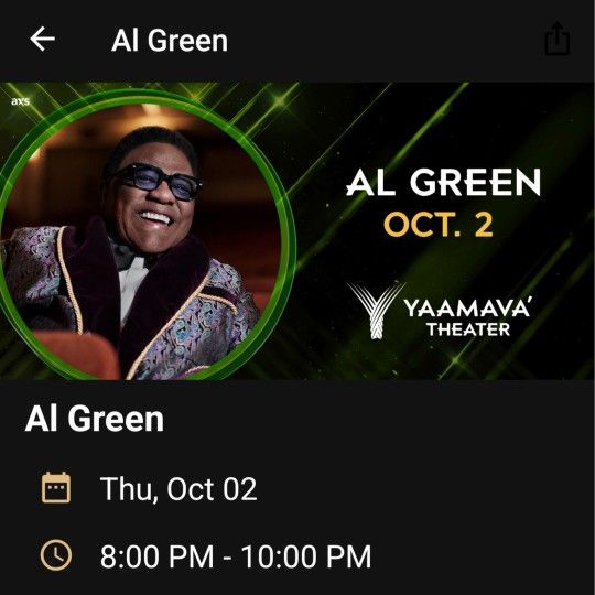 AL GREEN tickets YAAMAVA