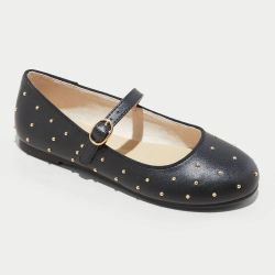 NWOT Kids' Girls' Jo Slip On Buckled Strap Round Toe Black Ballet Flats Cat & Jack Mary Janes Big Kids  Girl's 4 Shoes