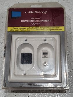 Mulberry 2-gang white recessed home entertainment cover, designed to allow flat-screen televisions to mount flush against a wall.