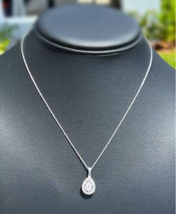New Jewelry .925 sterling silver rolo link chain necklace 18.00” 1.00mm natural diamond 0.50CTW pear shape pendant charm