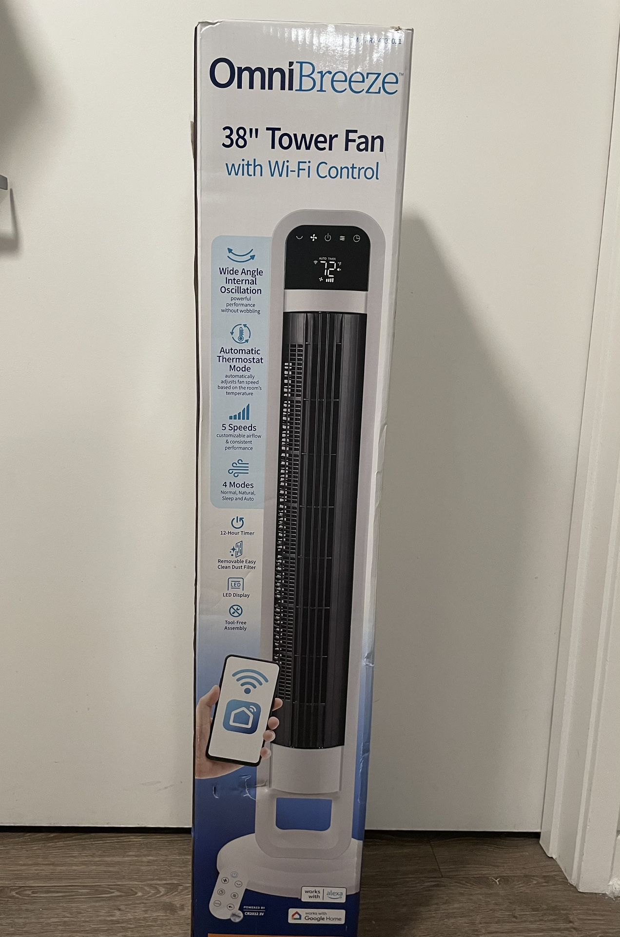 New - OmniBreeze 38” Tower Fan With Remote