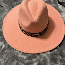 Pink Fedora Hat with Leopard Print Band – Trendy Wide Brim