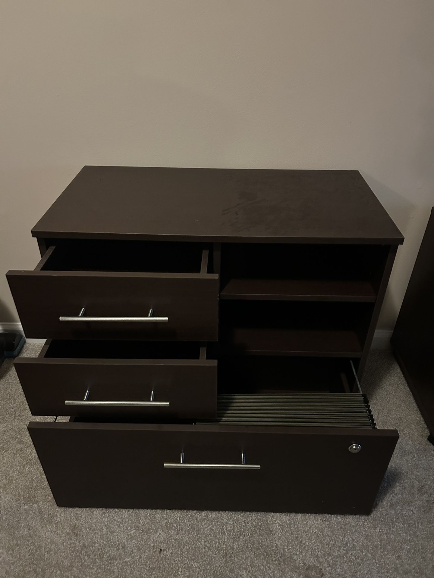 Dark wood office filing cabinet