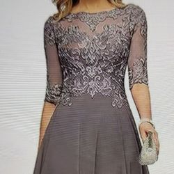 Chiffon TIRAS Lace Appliques Mother of The Bride Dresses A line 3/4 Sleeves Tea Length Chiffon Formal Wedding Party Prom Gowns