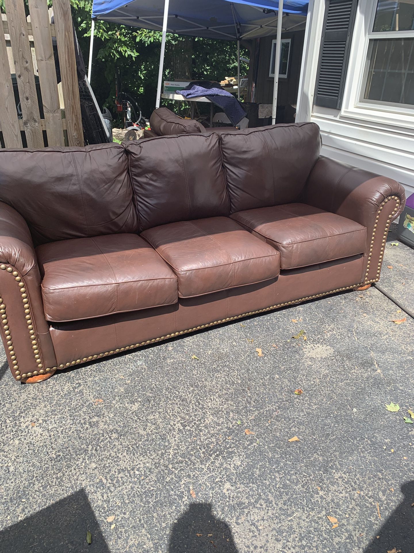 Ethan Allen leather sofa and oversized chair. Sofa is a sleeper