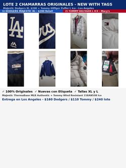 Lot 2 Authentic Jackets New With Tags - Majestic Dodgers XL $200 Retail + Tommy Hilfiger Puffer L Ice Macy's