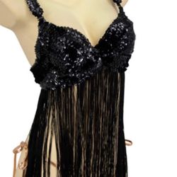 Black Sequin Fringe Bra